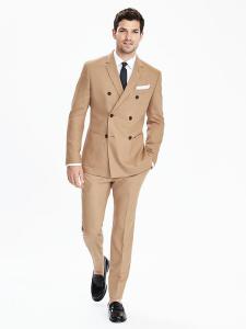 Slim Fit Camel Woolen Double Breasted Jacket Suit